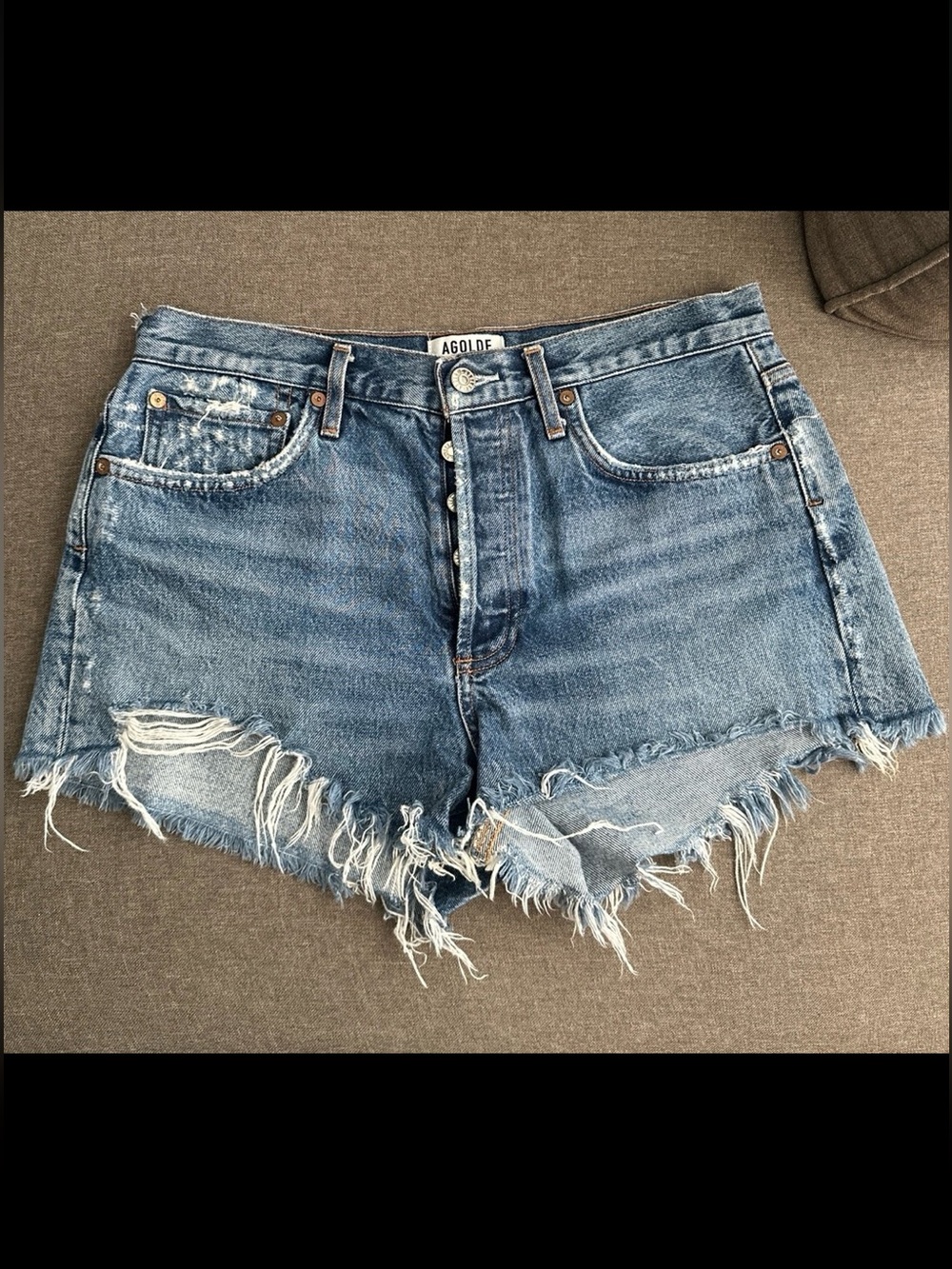 Agolde Light Blue Distressed Button-Fly Denim Cutoff Shorts
